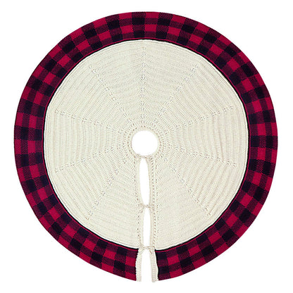 Knitted Ivory White Christmas Skirt with Buffalo Plaid Edges