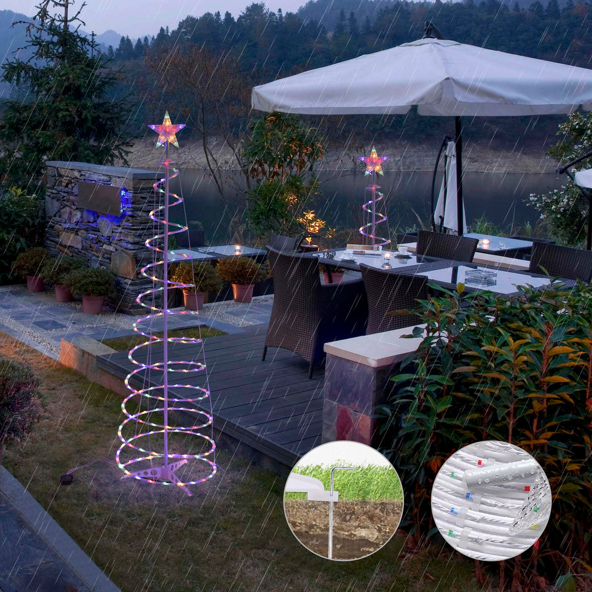 6' LED Spiral Christmas Tree Light Outdoor sculpture with remote control.