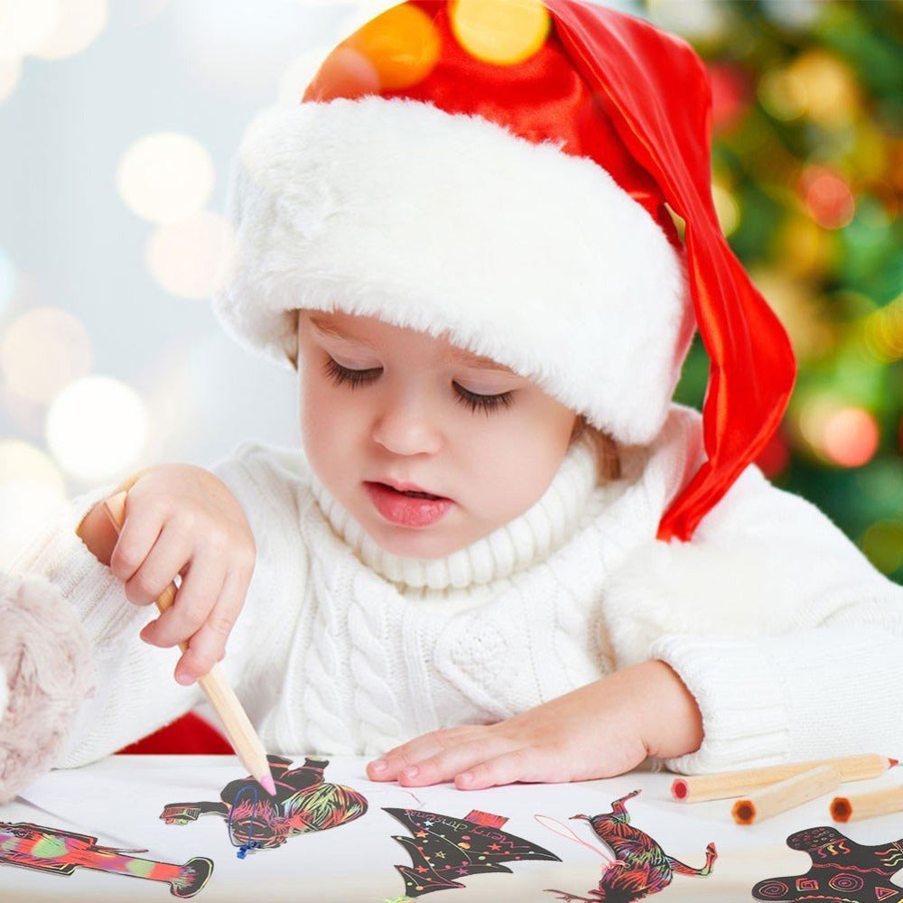 21pcs Magic scratch paper christmas kids ornament paper with wood pen