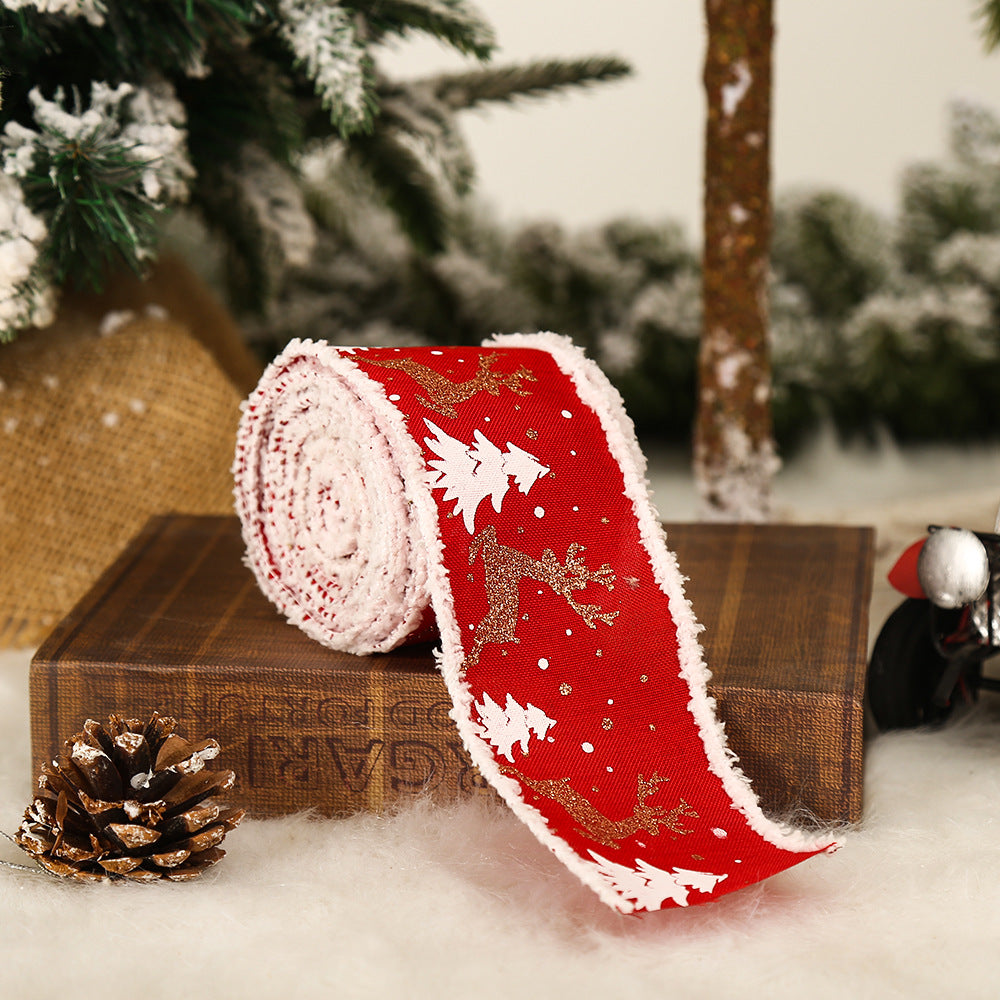 Linen Elk Christmas Tree Ribbon, Gift Box Wrapping Ribbon