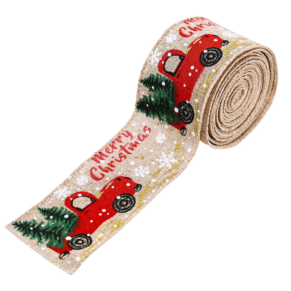 16 ft wired beige merry christmas car ribbon 5 metres.
