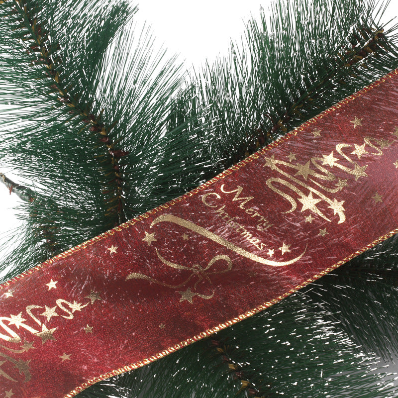 6.5ft Red and Gold organza wired sheer merry Christmas wired Ribbon