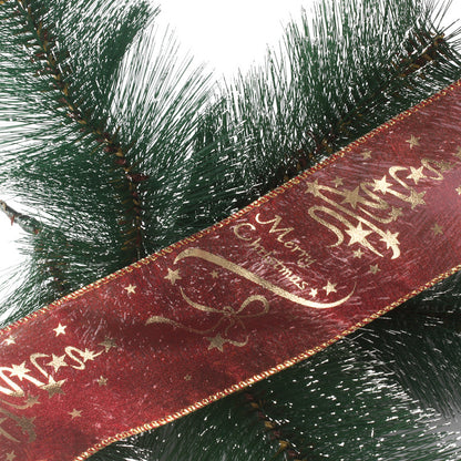 6.5ft Red and Gold organza wired sheer merry Christmas wired Ribbon