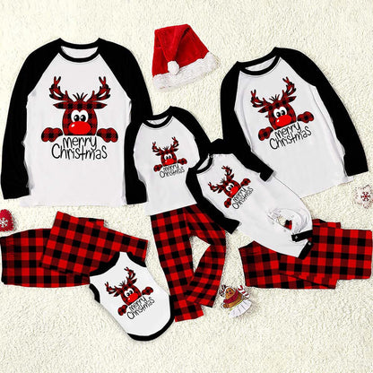 Black and Red Plaid print Christmas Matching Family Pajamas Sets