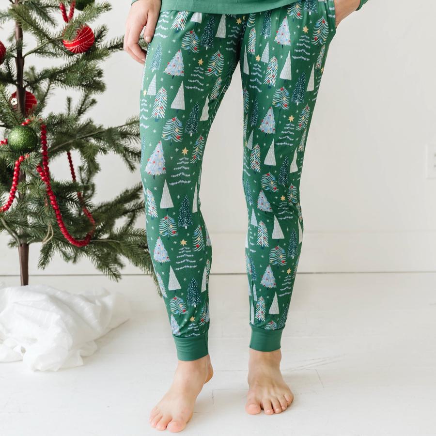2 pcs printed green christmas printed matching pajamas Set