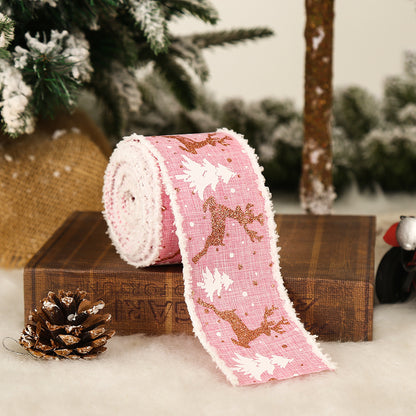Linen Elk Christmas Tree Ribbon, Gift Box Wrapping Ribbon