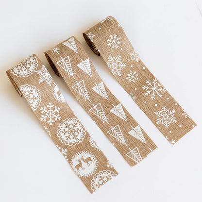 Christmas Snowflake Elk Burlap Ribbon