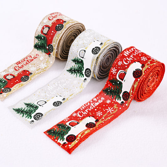 wired satin ribbon in red grey and beige