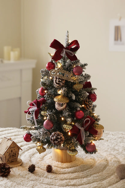 RED 18 INCH pre lit tabletop christmas tree set. 45cm tabletop christmas tree with christmas lights and gold ornaments