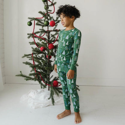 2 pcs printed green christmas printed matching pajamas Set