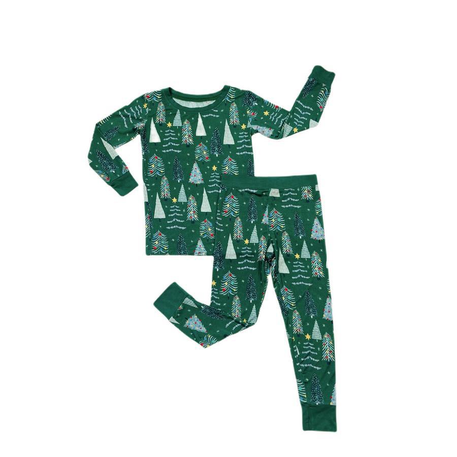 2 pcs printed green christmas printed matching pajamas Set