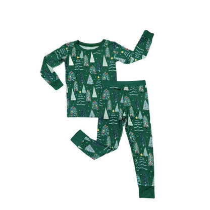 2 pcs printed green christmas printed matching pajamas Set