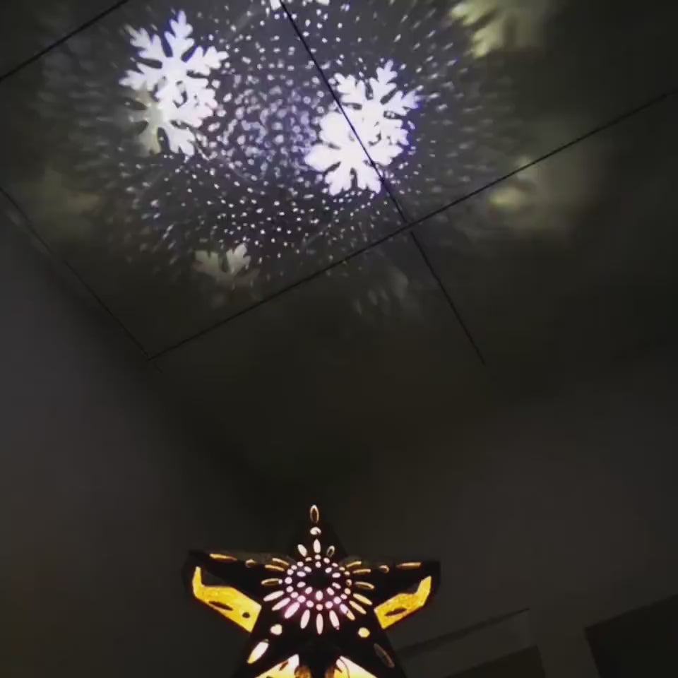 Christmas Tree Topper Star Lighted 3D Glitter Silver Snow Tree Toppers Snowflake Projector New Year Home Decoration