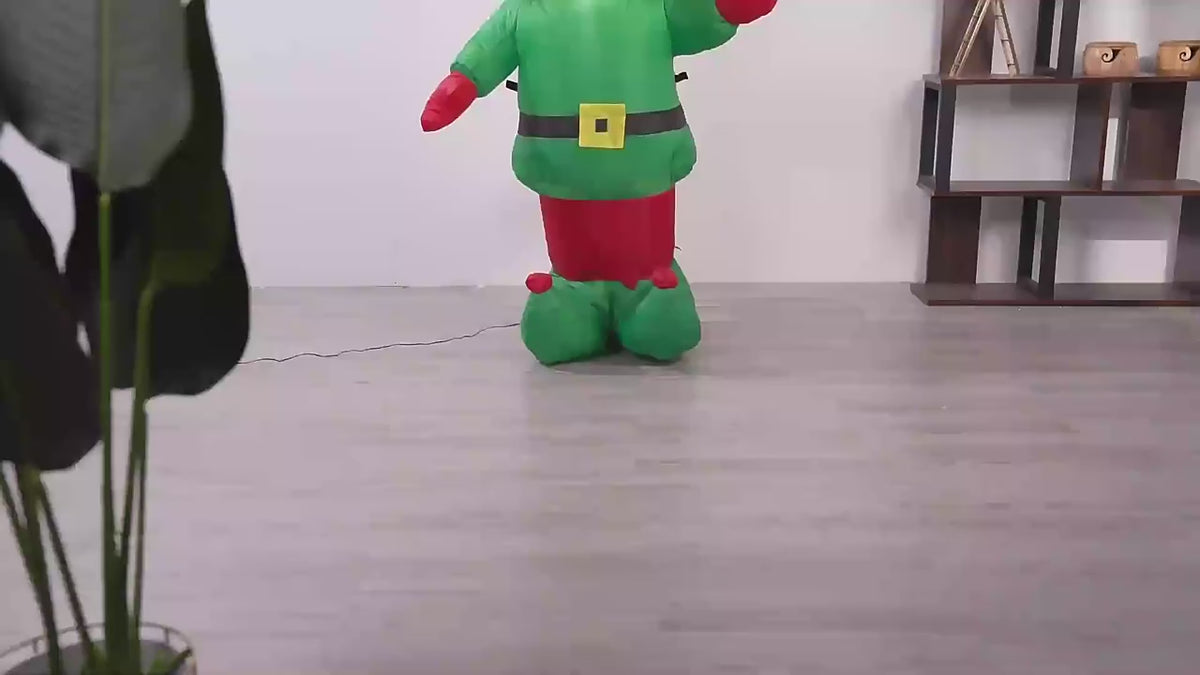 5ft Christmas Inflatable Light Up LED Inflatable Elf Holiday Yard Decoration video description 