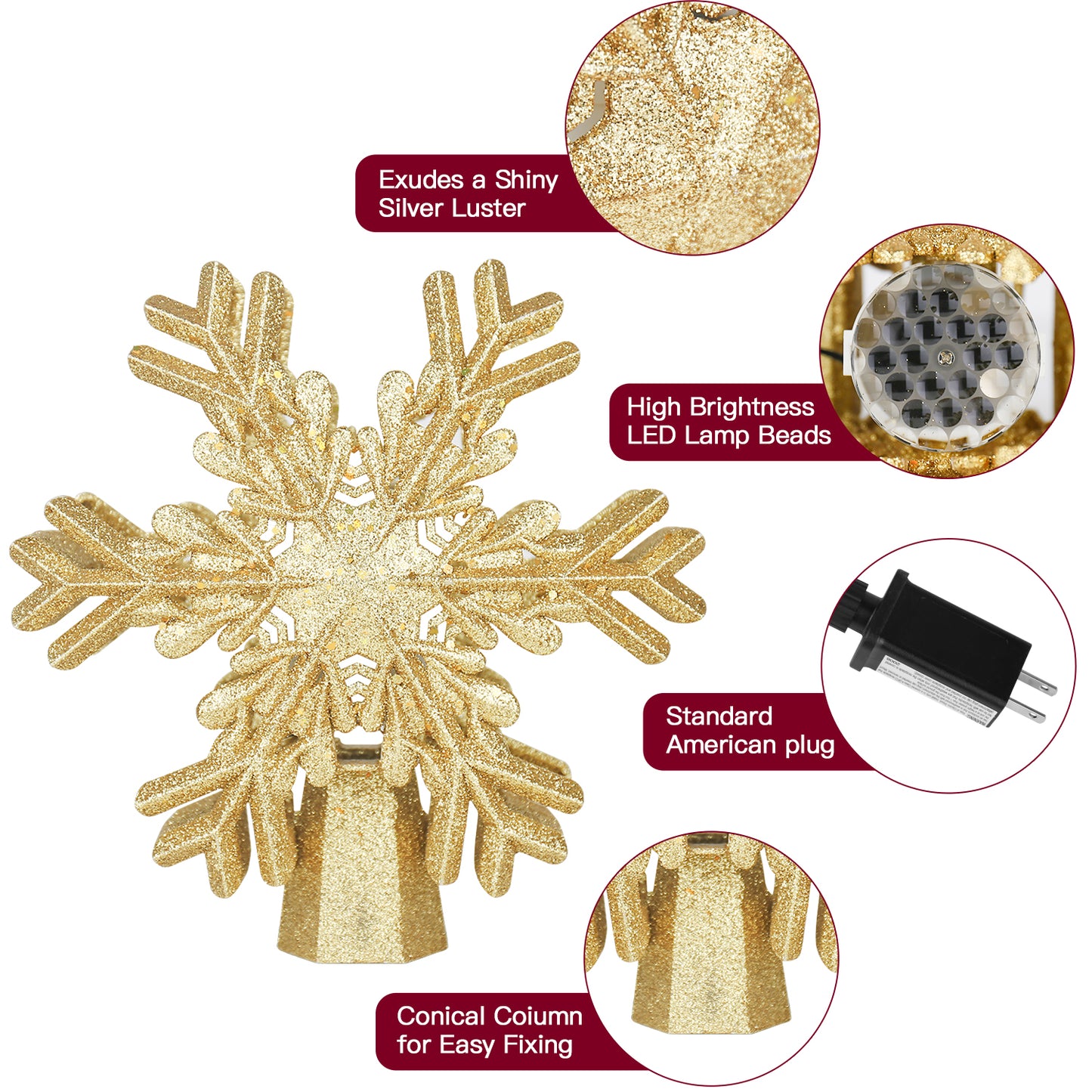 Pre-lit snowflake Tree Topper. 8.8"
