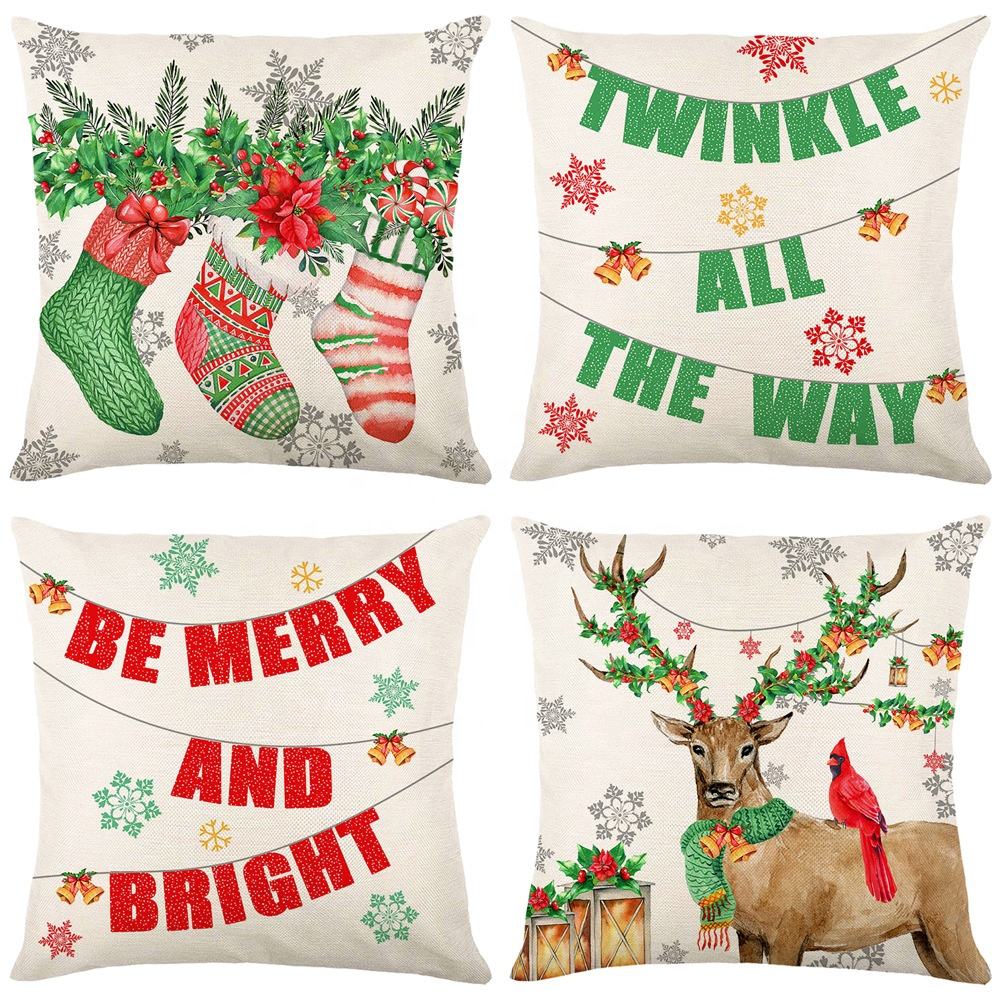 Set of 4 Christmas Decorations Christmas Pillow Covers 18 x 18 Inches