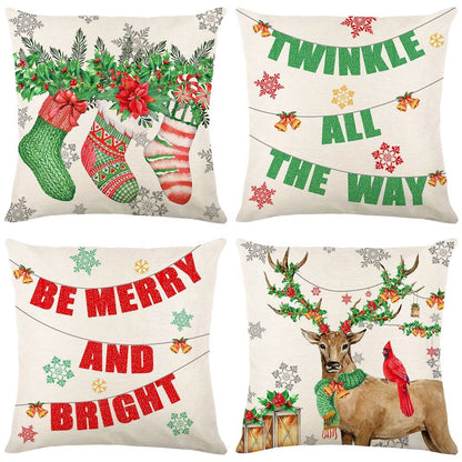 Set of 4 Christmas Decorations Christmas Pillow Covers 18 x 18 Inches