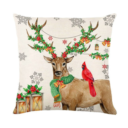 deer Set of 4 Christmas Decorations Christmas Pillow Covers 18 x 18 Inches