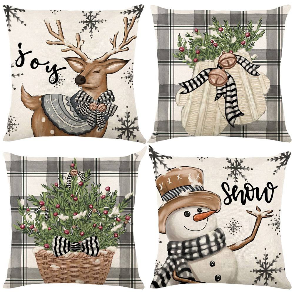 Deer and snowman Christmas cushion cover 18x18 set of 4