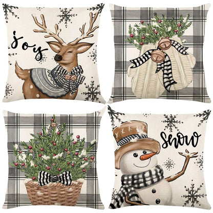 Deer and snowman Christmas cushion cover 18x18 set of 4