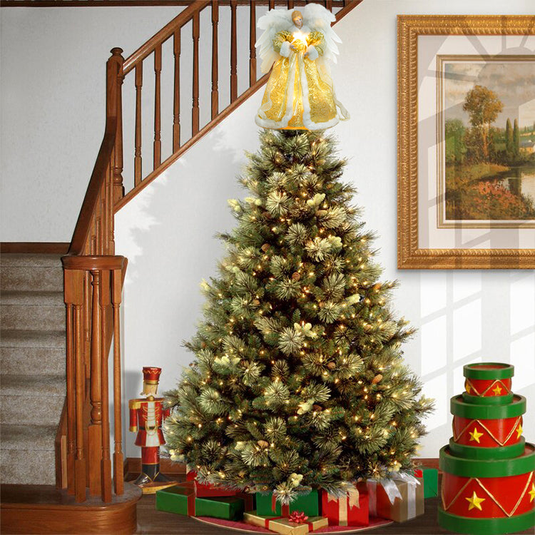 LED Pre lit  Christmas Tree Topper Angel with Real Feather