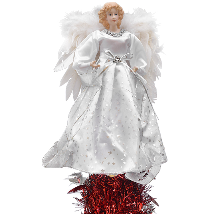 white LED Pre lit  Christmas Tree Topper Angel with Real Feather