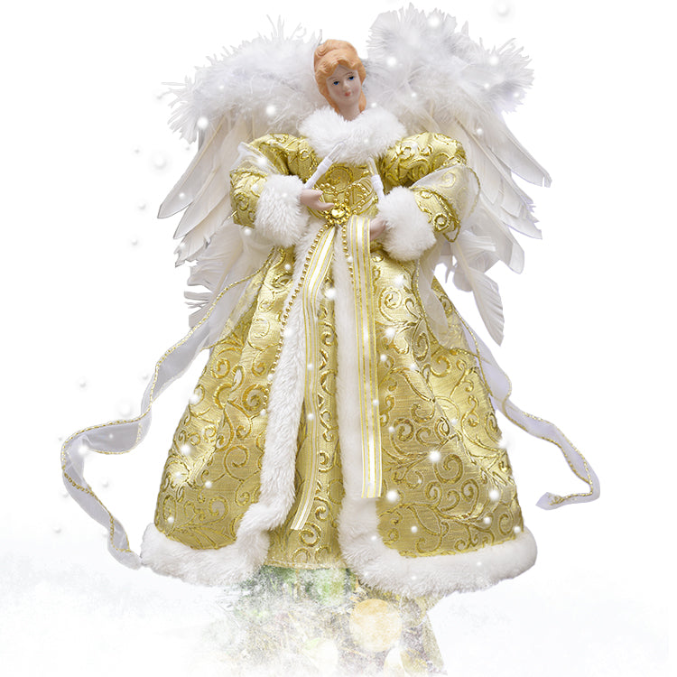 gold LED Pre lit  Christmas Tree Topper Angel with Real Feather