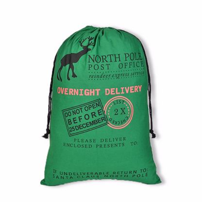 Green personalized large christmas gift bag sack reindeer