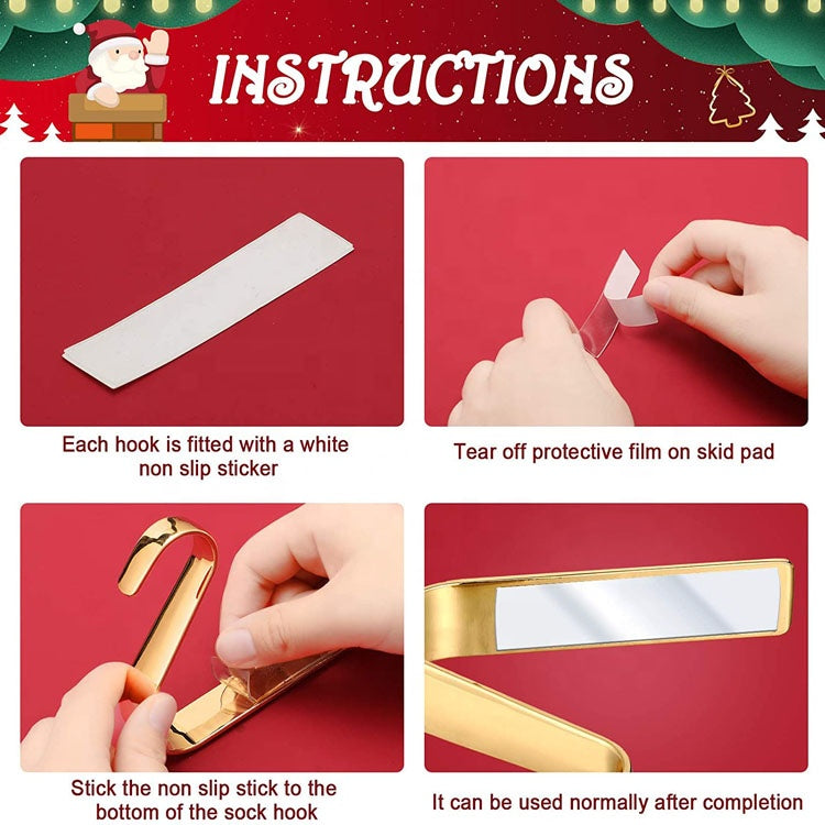 gold Set of 4 mantles Holiday Ornament christmas stocking Hooks instruction on how to apply 