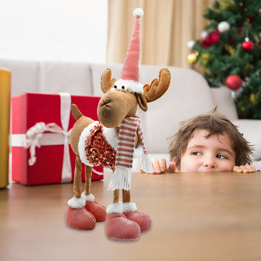 18-inch knitted brown and pink hat xmas moose Tabletop decoration