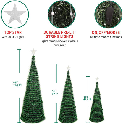 6ft Pre lit Metal flagpole popup christmas tree with star topper and led changing lights