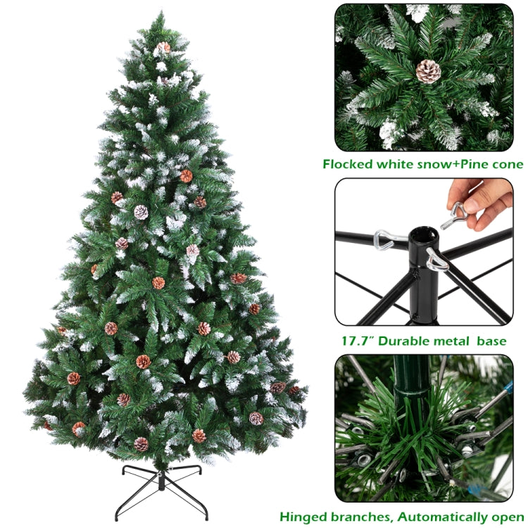6FT Indoor and Outdoor Christmas Tree with Branches and Pine Cones product close up details of the christmas tree