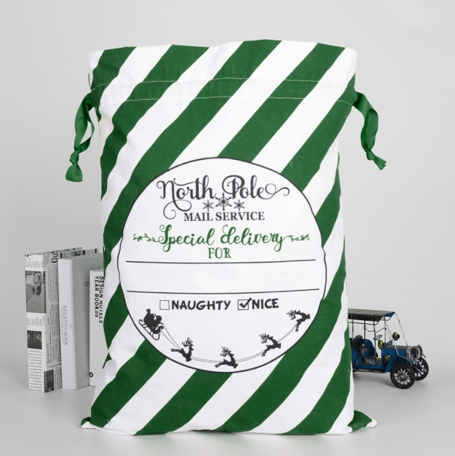 green and white striped personalized large christmas gift bag sack