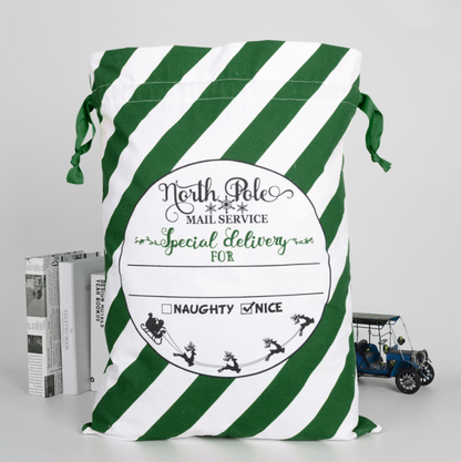 green and white striped personalized large christmas gift bag sack