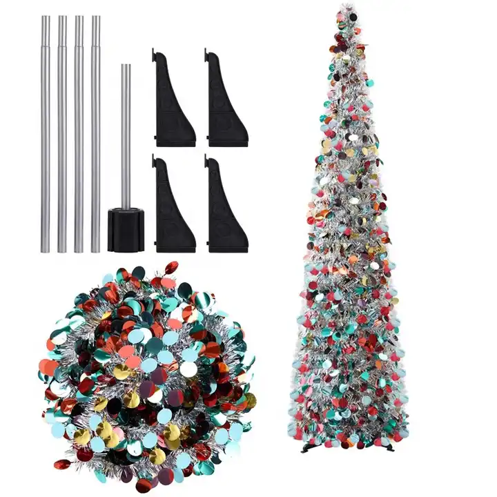  multicolour 5ft Slim Pop Up Collapsible Artificial Tinsel Christmas Tree
