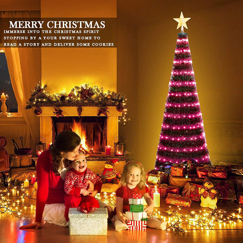 6ft Pre lit Metal flagpole popup christmas tree with star topper and led changing lights