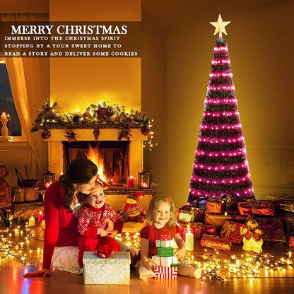 6ft Pre lit Metal flagpole popup christmas tree with star topper and led changing lights