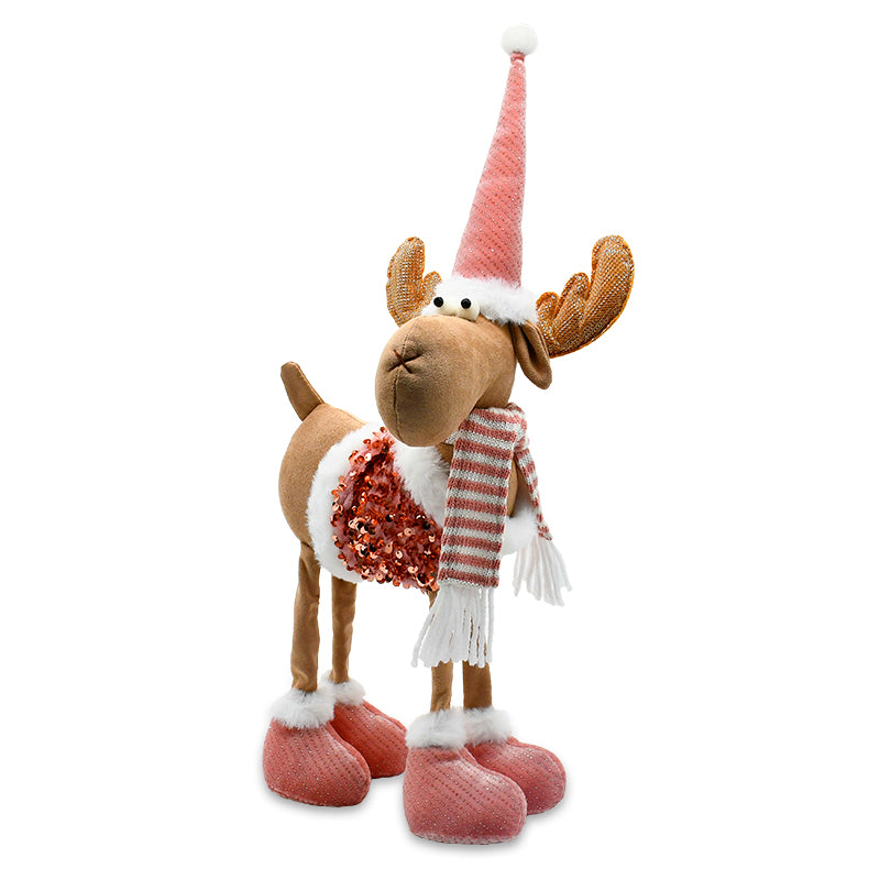 16.5-inch knitted brown and pink hat xmas moose Tabletop decoration