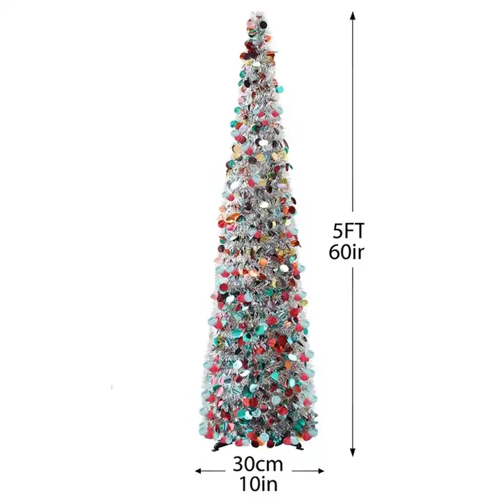 Multicolour 5ft Slim Pop Up Collapsible Artificial Tinsel Christmas Tree