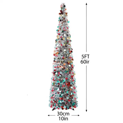 Multicolour 5ft Slim Pop Up Collapsible Artificial Tinsel Christmas Tree