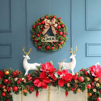 23-inch Luxurious wreath and garlands Christmas wreath with ribbon and red and orange ornament for front door