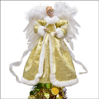gold LED Pre lit  Christmas Tree Topper Angel with Real Feather