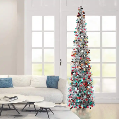 5ft Slim Pop Up Collapsible Artificial Tinsel Christmas Tree slim multicolour