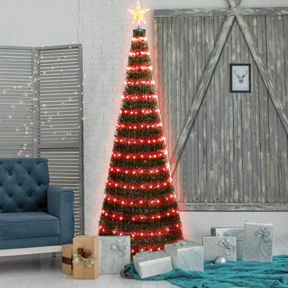 6ft Pre lit Metal flagpole popup christmas tree with star topper and led changing lights