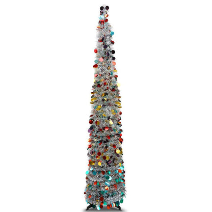 multicolour 5ft Slim Pop Up Collapsible Artificial Tinsel Christmas Tree