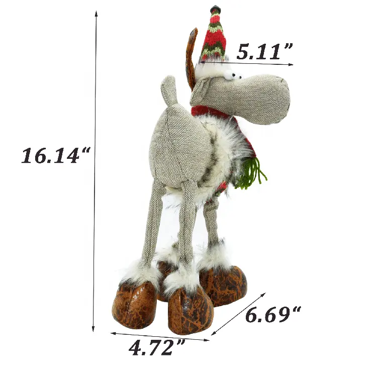 16.5-inch knitted beige and red hat xmas moose Tabletop decoration