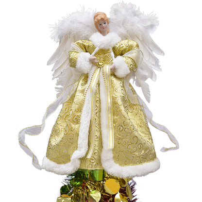 gold LED Pre lit  Christmas Tree Topper Angel with Real Feather
