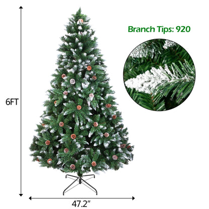 6FT Indoor and Outdoor Christmas Tree with Branches and Pine Cones
