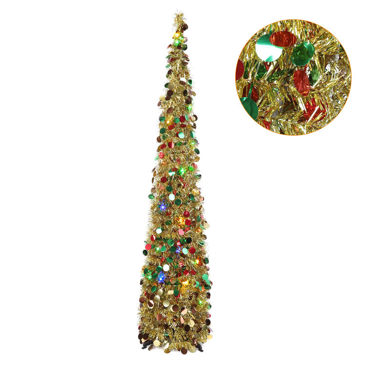 GOLD 5ft Slim Pop Up Collapsible Artificial Tinsel Christmas Tree 