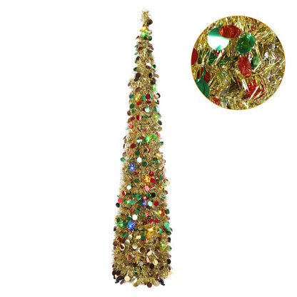 GOLD 5ft Slim Pop Up Collapsible Artificial Tinsel Christmas Tree 